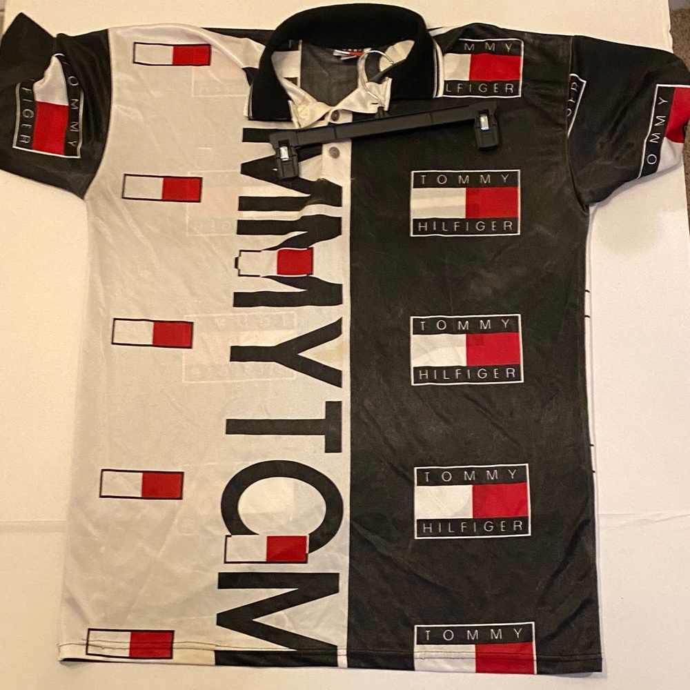 Tommy Hilfiger Black, White & Red Logo Graphic Polo